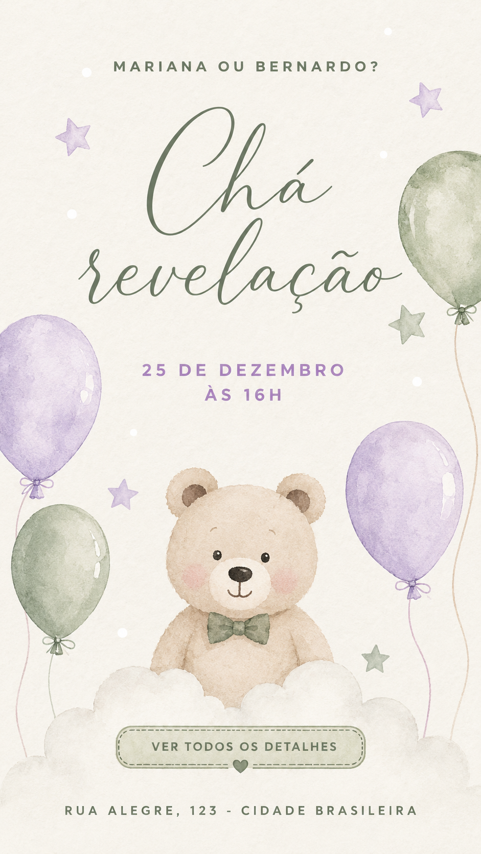 Coleção de convites digitais para Chá de Revelação